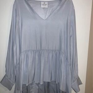 LaRoque Elegant Silver Blue V-Neck Tunic Top 100% Silk Size XL